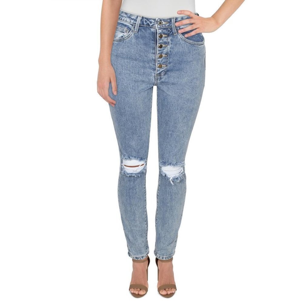 NEW We Wore What Womens Danielle Distressed High Rise Straight Leg Jeans Size 26